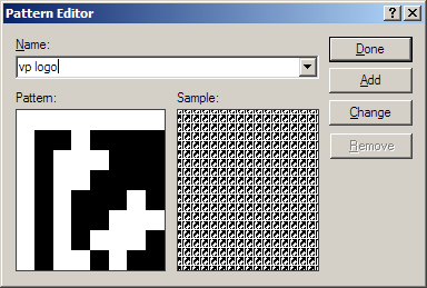 VP logo in pattern editor